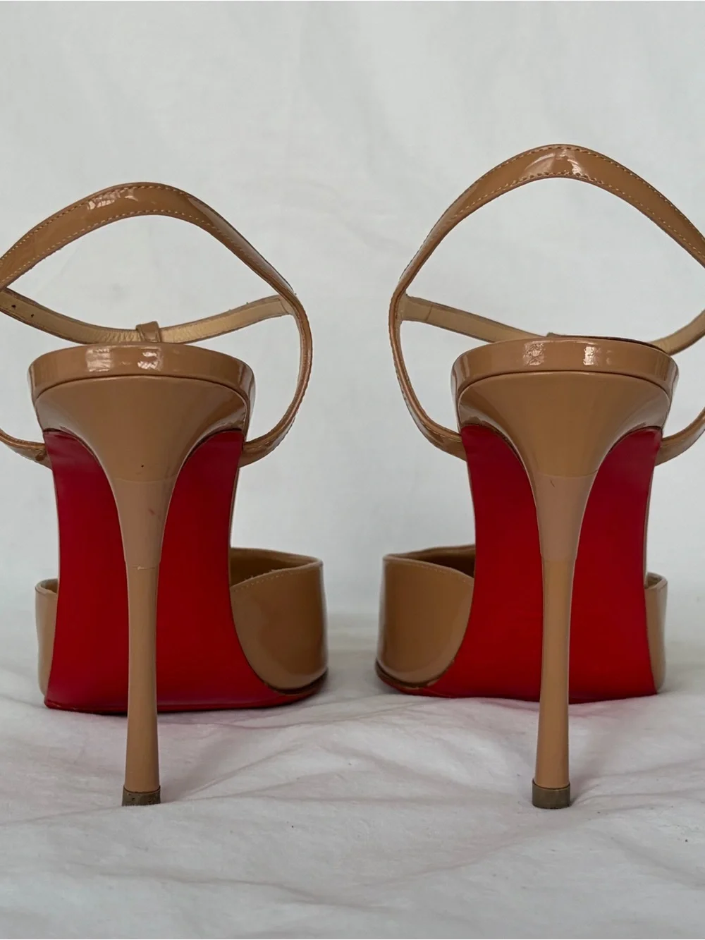 Christian Louboutin Nude Patent Leather T-Strap Slingback Pumps with Red Soles